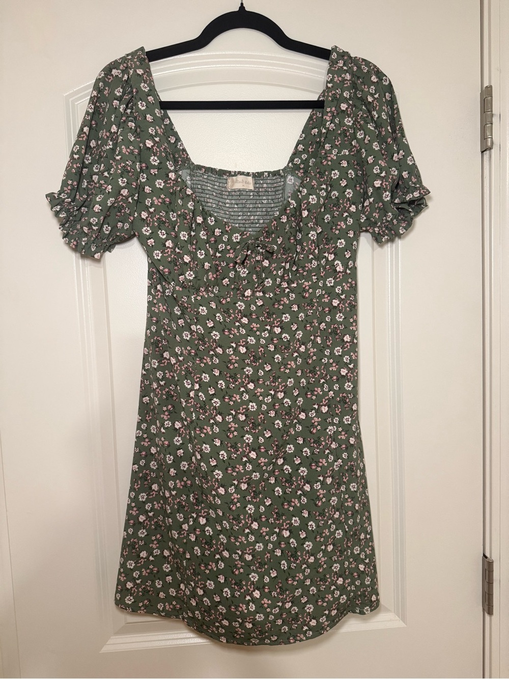 Floral Square-Neck Mini Dress in Olive Green by Altar’d State